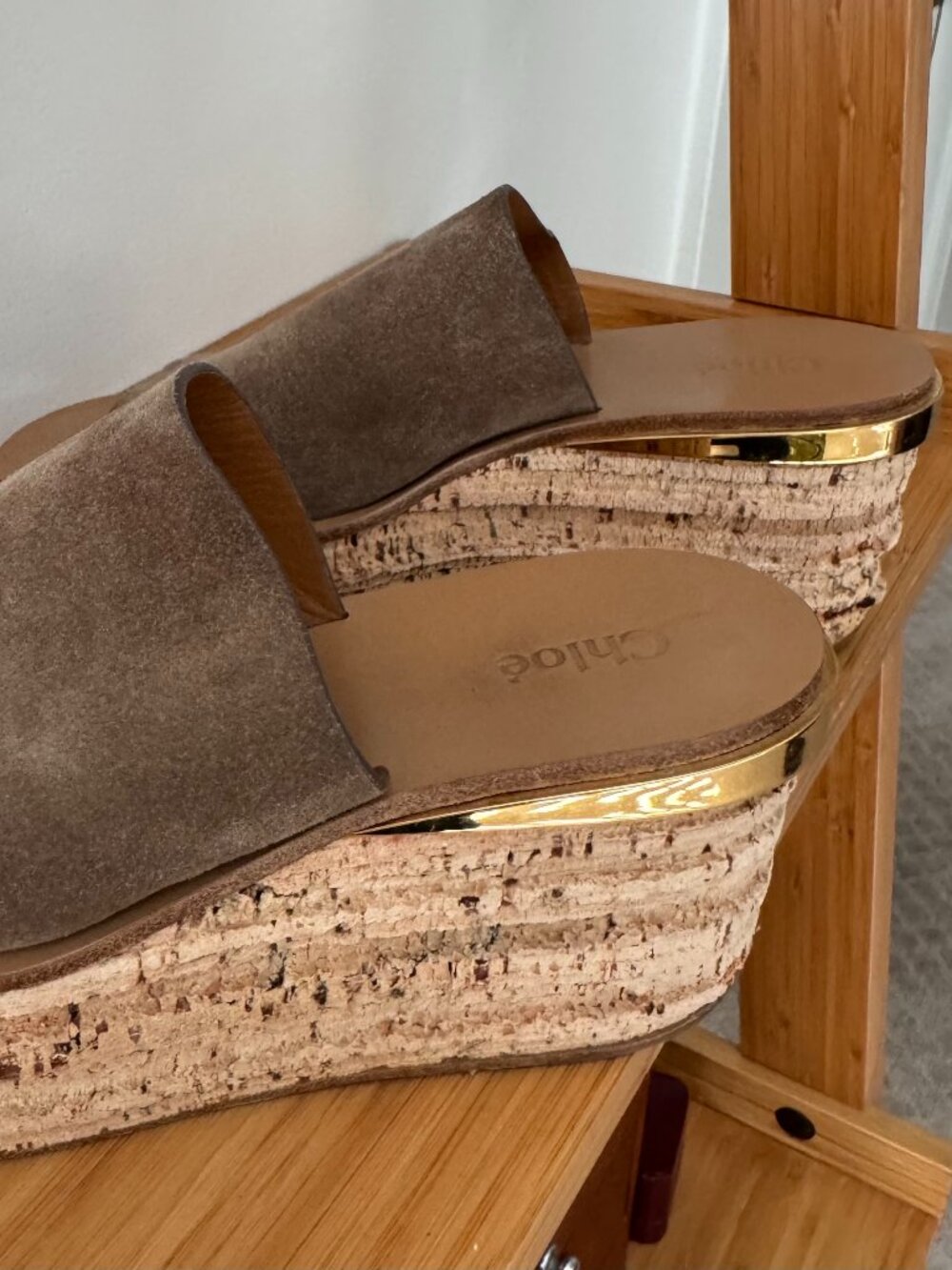 Chloe Camille Suede Wedge Slide Sandal in Dark Griege / Taupe size 8/38 - Picture 8 of 9